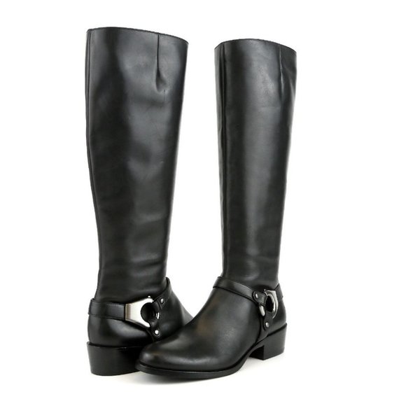 Via Spiga Kacey Riding Boots Black Leather Womens Closure  Via Spiga Kacey Black Leather Riding Boots 7.5